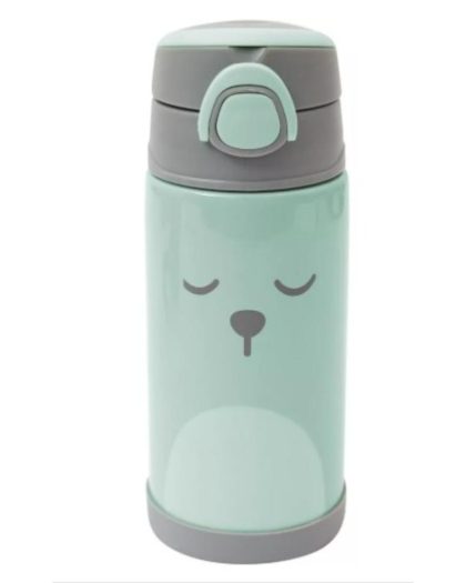 Botella Térmica buba de Doble Pared 400ml c/ Pajita c/Diseño Oso Verde