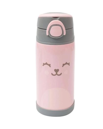 Botella Térmica buba de Doble Pared 400ml c/ Pajita c/Diseño Osito Rosa