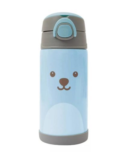Botella Térmica buba de Doble Pared 400ml c/ Pajita c/Diseño  Oso Celeste