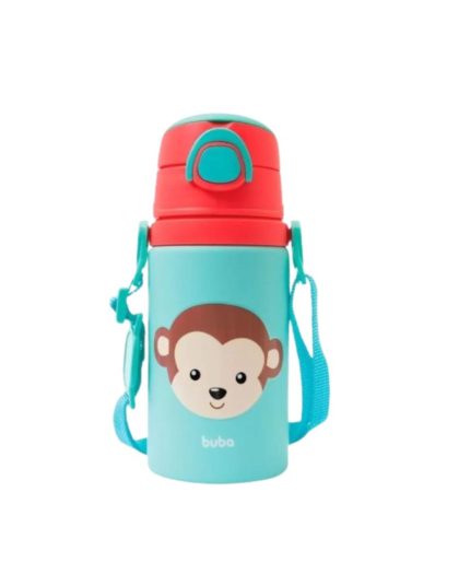 Botella buba de Aluminio 400ml c/Pajita y Cordón de Transporte Monito