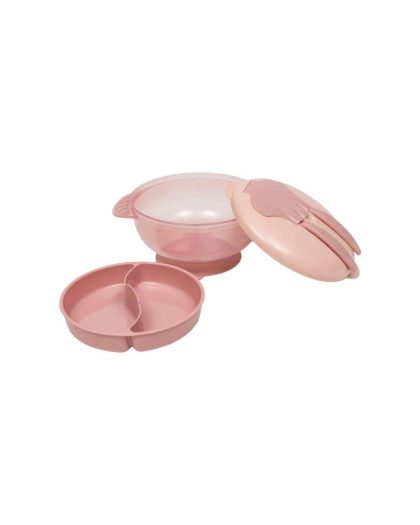Bowl buba c/ Divisorias y Ventosa + 2 cubiertos Rosa