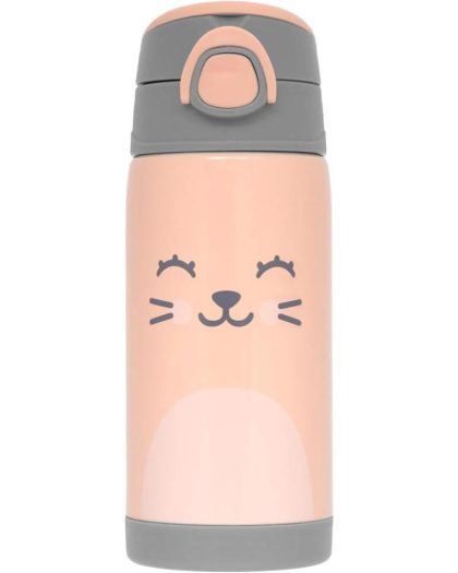 Botella Térmica buba de Doble Pared 400ml c/ Pajita c/Diseño Gatito Coral