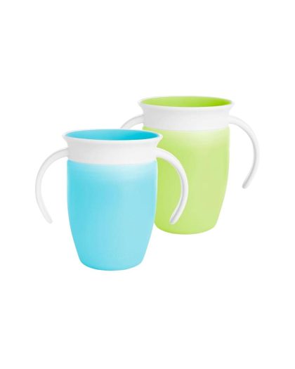 Pack x 2 Vasos Miracle Munchkin 360° 207ml c/Asas Azul/Verde +6m