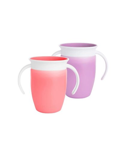 Pack x 2 Vasos Miracle Munchkin 360° 207ml c/Asas Rosa/Lila +6m