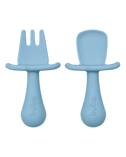 Set de Cubiertos de Silicona buba c/Protector de Seguridad Azul