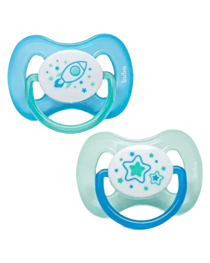 Pack x 2 Chupetes Buba Comfort Nocturno 0-6meses c/ Diseño Space