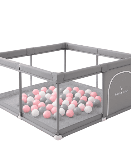 Corral Pelotero Gris con Pelotas Rosa