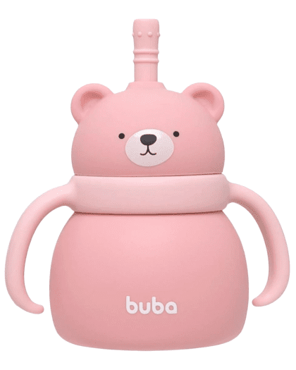 Vaso de Entrenamiento de Silicona Buba c/Asas y Pajita 200ml Rosa