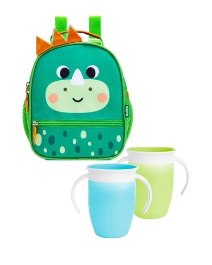 Mochila Lunchera Termica + 2 Vasos Miracle Dino Verde