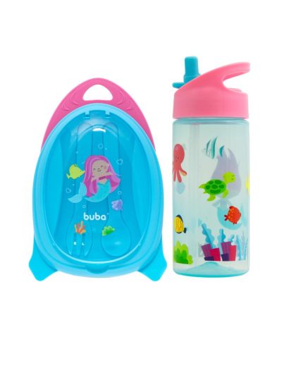 Bowl con Divisorias + Botella con Pajita Retractil Buba Diseño Mermaids