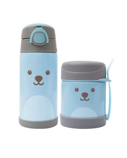 Botella de Térmica 400ml + Pote Térmico Antiderrame Buba Diseño Oso Celeste