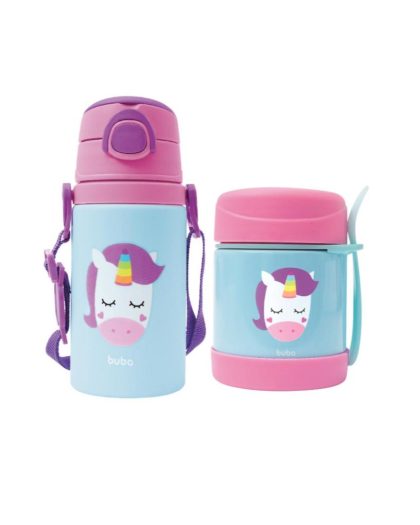 Botella de Aluminio 400ml + Pote Termico Antiderrame Buba Uncornio