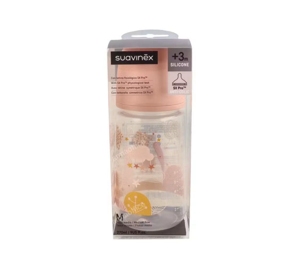 Biberón Suavinex de 270 ml con tetina fisiológica de silicona de flujo medio