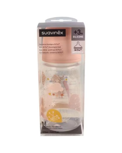 Biberón Suavinex de 270 ml con tetina fisiológica de silicona de flujo medio